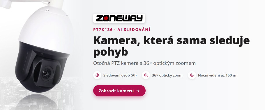ZONEWAY PT7K136 – PTZ kamera s AI sledováním a 36× zoomem