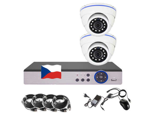 4CH 5MPx AHD kamerový set EONBOOM 2D CCTV s DVR s LAN a 2x venkovní dome kamera