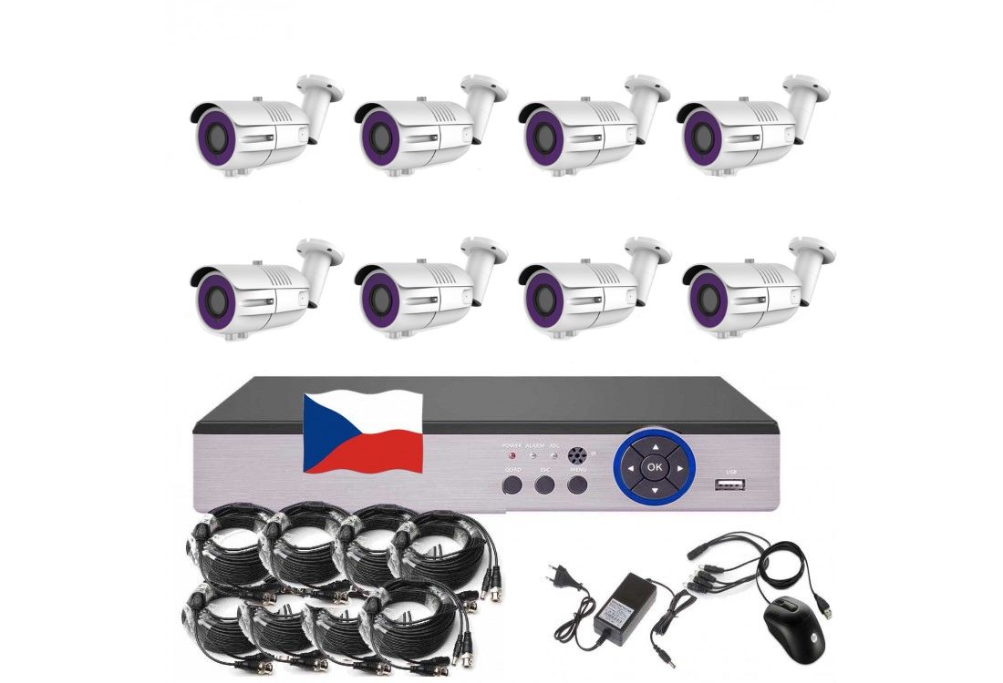 8CH STARVIS kamerový set  CCTV EONBOOM VR8B s DVR s LAN a 8x vari bullet kamerou
