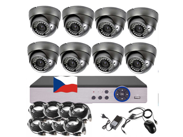 8CH 5MPx STARVIS kamerový set CCTV EONBOOM VR8D - DVR s LAN a 8x venkovní dome vari kamera