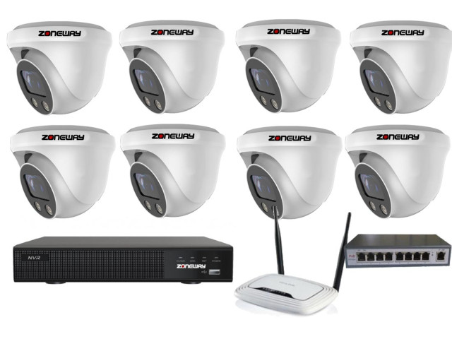 8MPx ZOOM kamerový IP POE set - 8x NC961+, POE switch 8+ 1, NVR | ZONEWAY 8-NC961+3016