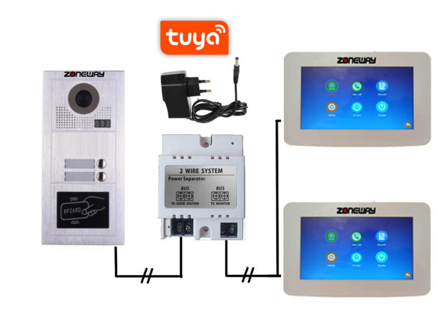 2vodičový TUYA videotelefon pro 2 byty s RFID | ZW-777 + ZW-619-2D