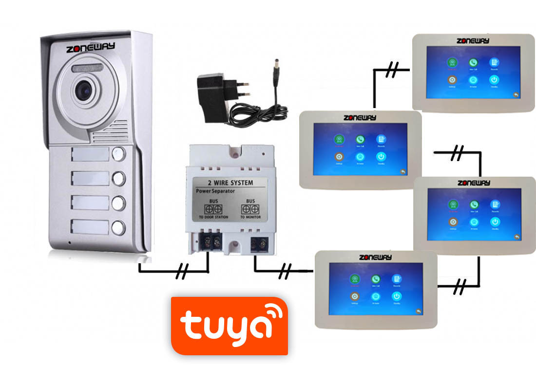 Set WIFI P2P TUYA videozvonku | ZONEWAY ZW-777 + ZW-702-4