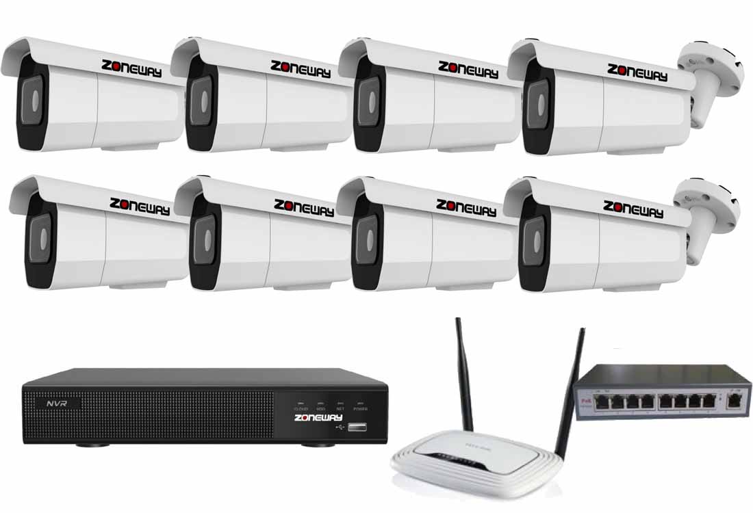 8MPx ZOOM kamerový IP POE set - 8x NC971, POE switch 8 + 1, NVR | ZONEWAY 8-NC971-3016