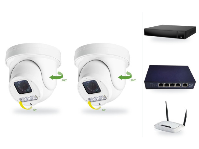 6Mpx PTZ kamerový IP PoE set, 2x mini PTZ s 4x zoomem, NVR3016, PoE switch 4+1, router | ZONEWAY 2-X4DM6S-3016