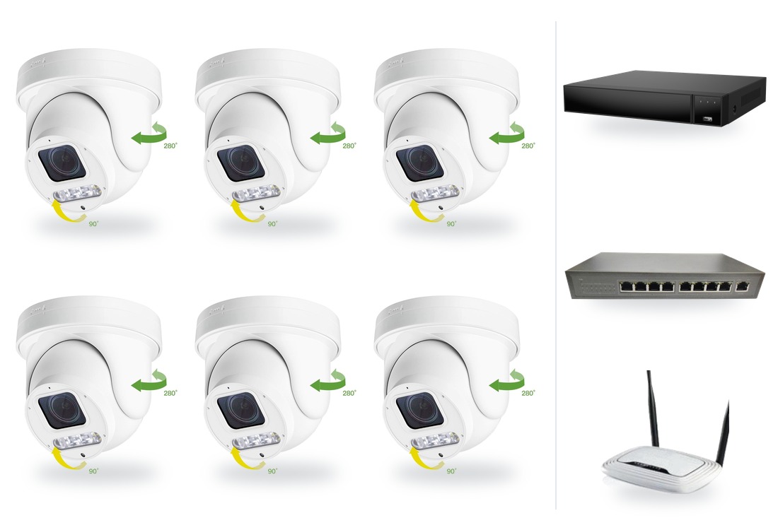 IP kamerový set 6x venkovní PTZ kamera 6 Mpx, zoom 4x, PoE switch 8+1, NVR3016 | ZONEWAY 6-X4DM6S-3016