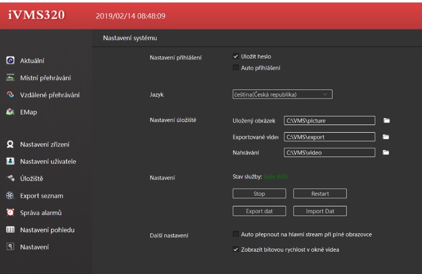 PC software iVMS320 v češtině – nastavení systému